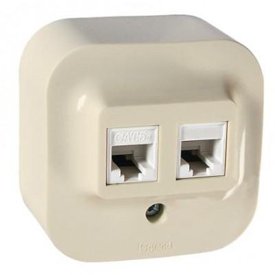 Розетка двойная RJ11 + RJ45 - категория 5e - UTP - Quteo IP 20 - Слоновая кость