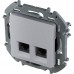 Розетка RJ 45 2-я компьютерная категории 6 UTP Legrand Inspiria для скрытого монтажа, цвет - алюминий