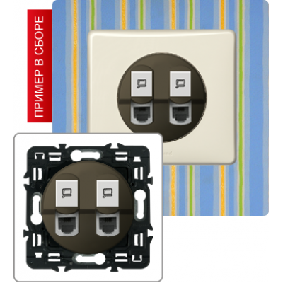 Розетка комбинированная RJ11 + RJ45 Cat.5e, графит
